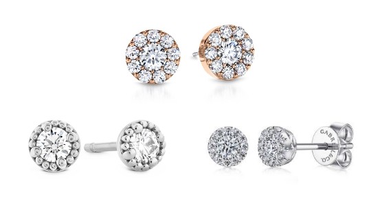 three pairs of diamond stud earrings