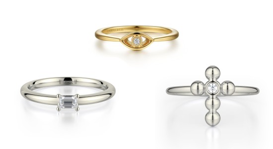 three diamond fashion rings, two white gold and one yellow gold