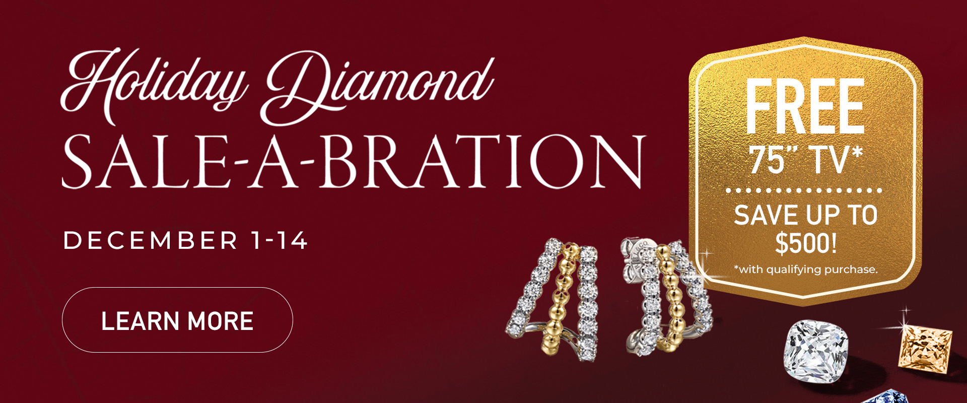 Holiday Diamond Sale-A-Bration banner featuring fine jewelry. Event runs from Dec. 1 - 14