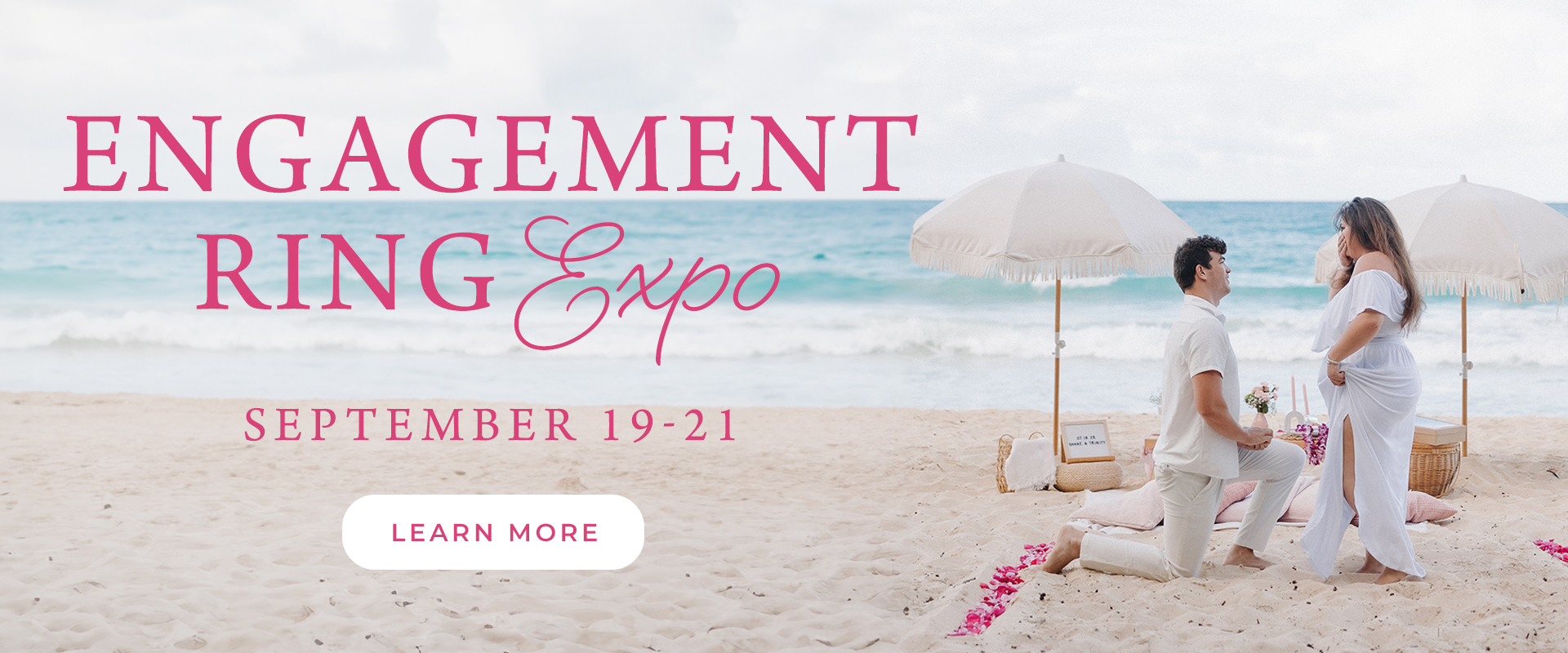Engagement Ring Expo September 19-21 banner features a man proposing to his significant other