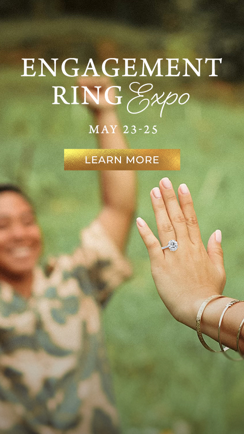 Engagement Ring Expo Engagement Ring Expo banner featuring a happy person and a hand with an engagement ring - May 23 - 25