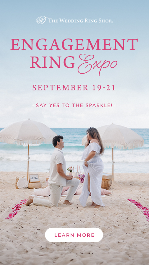Engagement Ring Expo September 19-21 banner features a man proposing to his significant other