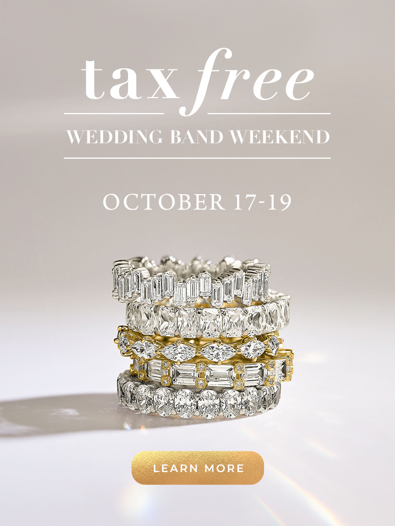 Tax Free Wedding Band Weekend banner featuring wedding bands