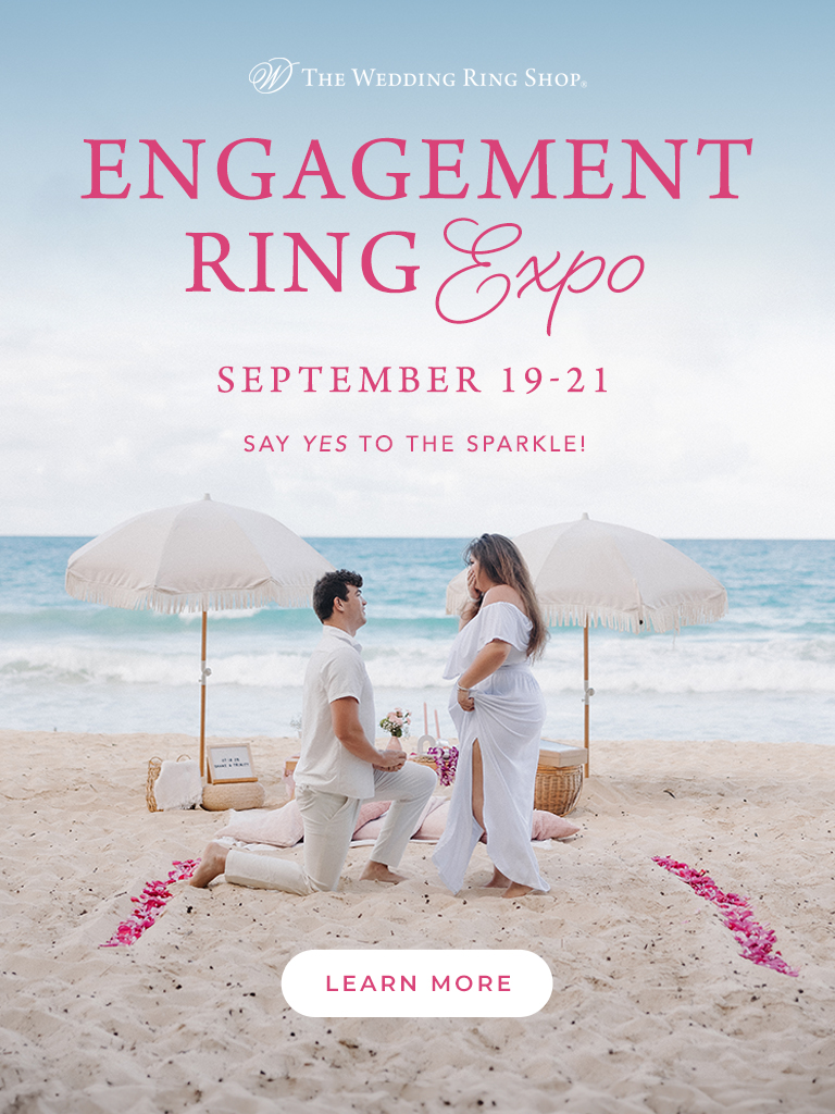 Engagement Ring Expo September 19-21 banner features a man proposing to his significant other
