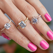 Woman looking happily at jewelry box