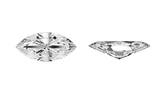 two alternate views of the same marquise cut loose diamond